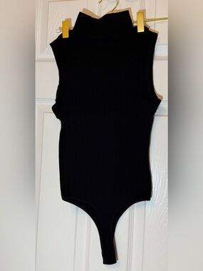 Sleeveless Turtleneck One-Piece Ribbed Bodysuit - Black